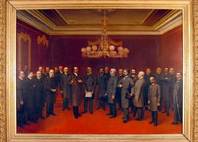Primera imagen del registro Reunión de notables en el Teatro de Santiago con el Presidente José Manuel Balmaceda