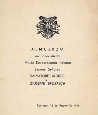 Primera imagen del registro Menú en honor de la Misión Extraordinaria Italiana, Salvatore Aldisio y Giuseppe Brusasca