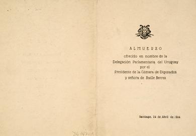 Primera imagen del registro Menú ofrecido en nombre de la Delegación Parlamentaria del Uruguay