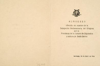 Primera imagen del registro Menú ofrecido en nombre de la Delegación Parlamentaria del Uruguay