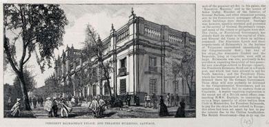 Primera imagen del registro Palacio del Presidente Balmaceda y Edificio del Tesoro.Santiago.