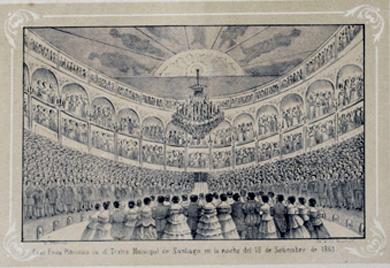 Primera imagen del registro Gran fiesta patriótica en el teatro Municipal de Santiago en la noche del 18 de septiembre de 1863