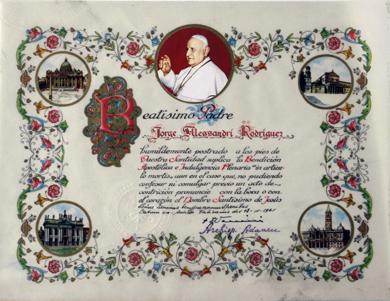 Primera imagen del registro Certificado de Bendición a Jorge Alessandri R .de S.S Juan XXIII