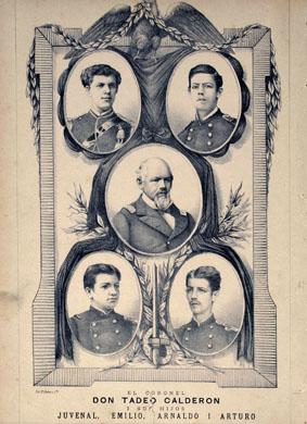 Primera imagen del registro El Coronel Tadeo Calderón y sus hijos Juvenal,Emilio,Arnaldo y Arturo.