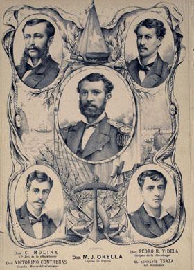 Primera imagen del registro Retratos de M.J.Orella,C.Molina,Victorino Contreras,Pedro R. Videla,Aspirante Ysazi.