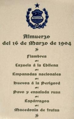 Primera imagen del registro Menú de Almuerzo, con inscripción de Mapocho