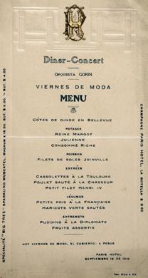 Primera imagen del registro Menú Paris Hotel