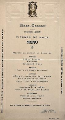 Primera imagen del registro Menú Paris Hotel
