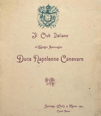 Primera imagen del registro Menú a Napoleone Canevaro