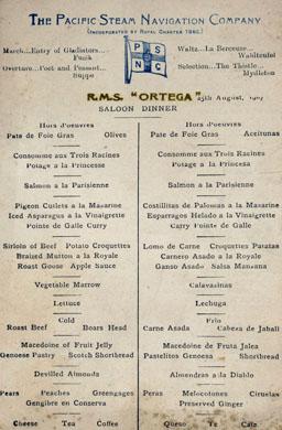 Primera imagen del registro Menú The Pacific Steam Navigation Company