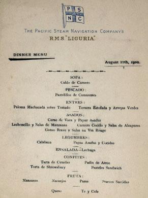 Primera imagen del registro Menú The Pacific Steam Navigation Company's