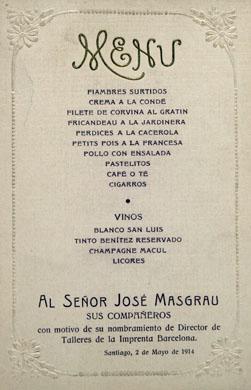 Primera imagen del registro Menú a José Masgrau