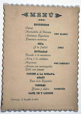 Primera imagen del registro Menú. 31 de juliode 1894