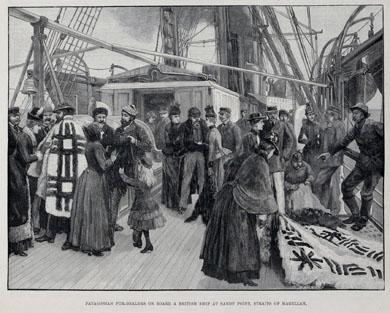 Primera imagen del registro Patagonian fur-dealers on board a British ship al Sandy Point, straits of magellain