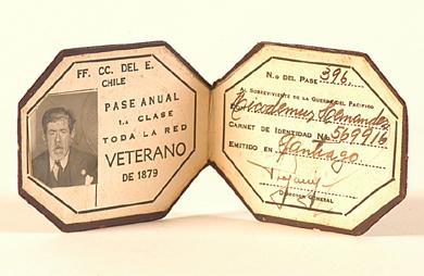 Primera imagen del registro Pase anual de tren, veterano de 1879. Nicodemus Hernández