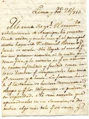Primera imagen del registro Carta de Juan Pedro de Saldías al Señor Don Manuel Guimper