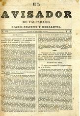 Primera imagen del registro El Avisador de Valparaíso. Diario político y mercantil
