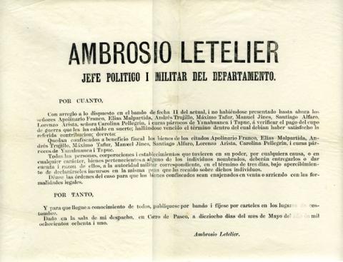 Primera imagen del registro Diploma de Ambrosio Leteleier , Jefe Político y Militar del Departamento