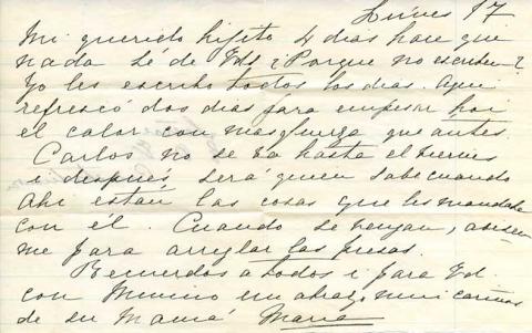 Primera imagen del registro Carta de María Magdalena Vicuña de Orrego a su hijo Eugenio