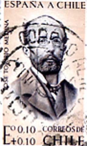 Primera imagen del registro Estampilla de Correos de Chile alusivo a José Toribio Medina, homenaje de España a Chile