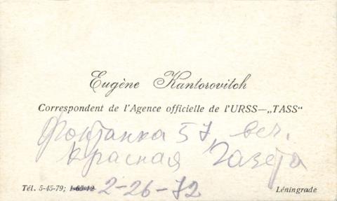 Primera imagen del registro Tarjeta de presentación de Eugéne Kantorovitch
