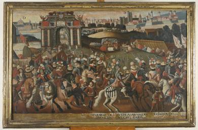 Primera imagen del registro Fiestas triunfales que París hizo a Alexandro Farnese por haberla librado del cerco Isocorido