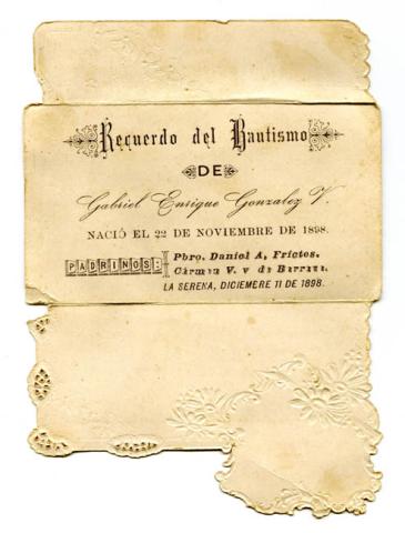 Primera imagen del registro Recuerdo de bautizo de Gabriel González Videla
