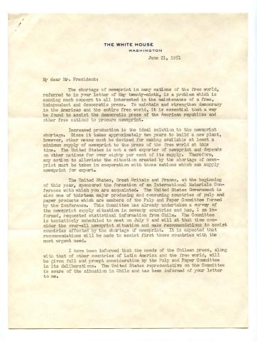 Primera imagen del registro Carta de Presidente Harry Truman