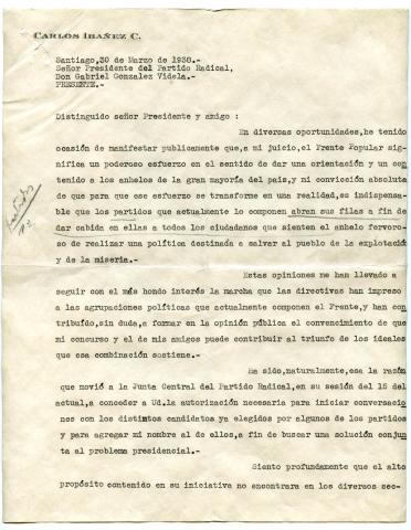 Primera imagen del registro Carta de Carlos Ibánez C.