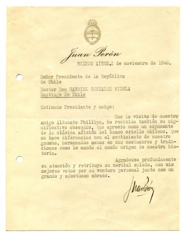 Primera imagen del registro Carta de Presidente Juan Domingo Perón