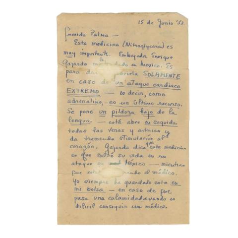 Primera imagen del registro Carta de Doris Dana a Palma