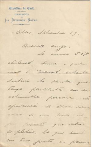 Primera imagen del registro Carta de J.J. Latorre al Sr. Guerrero