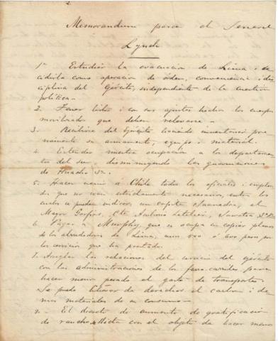 Primera imagen del registro Memorándum de Don José Francisco Vergara al General Lynch