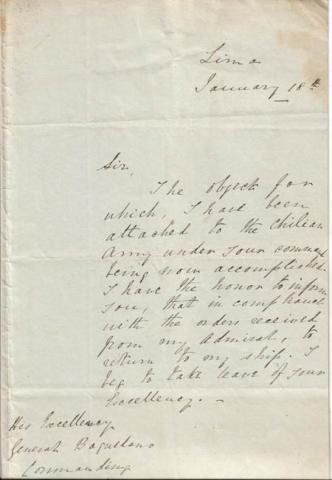 Primera imagen del registro Carta de William A. Acland al General Baquedano