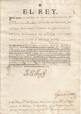 Primera imagen del registro Nombramiento de Alférez a Don Francisco Larraín