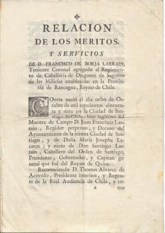 Primera imagen del registro Relación de los Méritos y Servicios de D. Francisco Borja