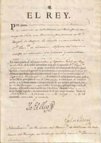 Primera imagen del registro Nombramiento de alférez de Francisco Larraín