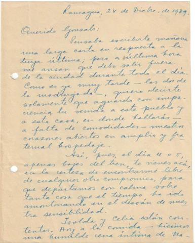 Primera imagen del registro Carta de Oscar Castro a Gonzalo Drago