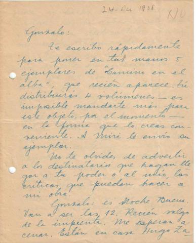Primera imagen del registro Carta de Oscar Castro a Gonzalo Drago