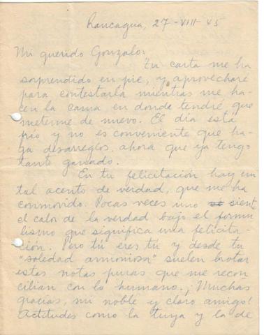 Primera imagen del registro Carta de Oscar Castro a Gonzalo Drago