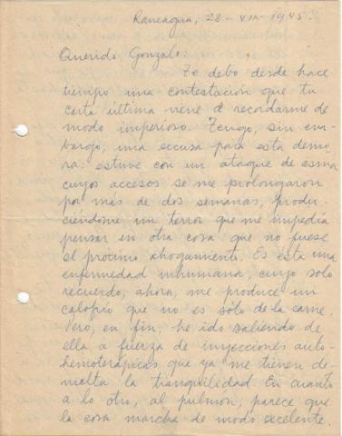 Primera imagen del registro Carta de Oscar Castro a Gonzalo Drago