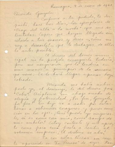 Primera imagen del registro Carta de Oscar Castro a Gonzalo Drago