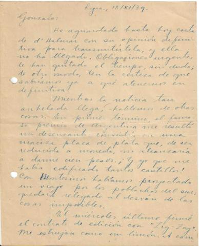 Primera imagen del registro Carta de Oscar Castro a Gonzalo Drago