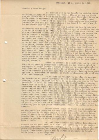 Primera imagen del registro Carta de Oscar Castro a Gonzalo Drago