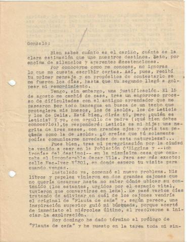 Primera imagen del registro Carta de Oscar Castro a Gonzalo Drago