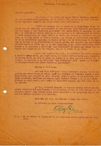 Primera imagen del registro Carta de Oscar Castro a Gonzalo Drago