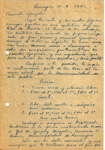 Primera imagen del registro Carta de Oscar Castro a Gonzalo Drago