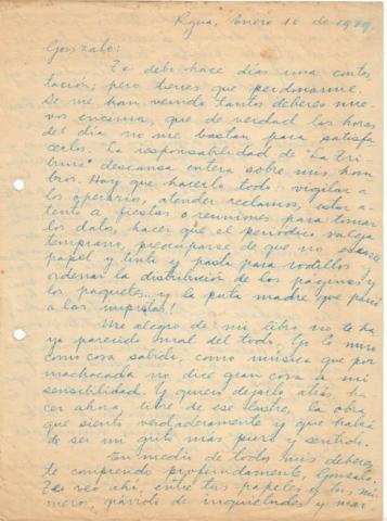Primera imagen del registro Carta de Oscar Castro a Gonzalo Drago