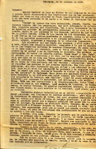 Primera imagen del registro Carta de Oscar Castro a Gonzalo Drago