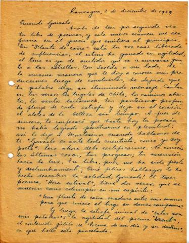 Primera imagen del registro Carta de Oscar Castro a Gonzalo Drago